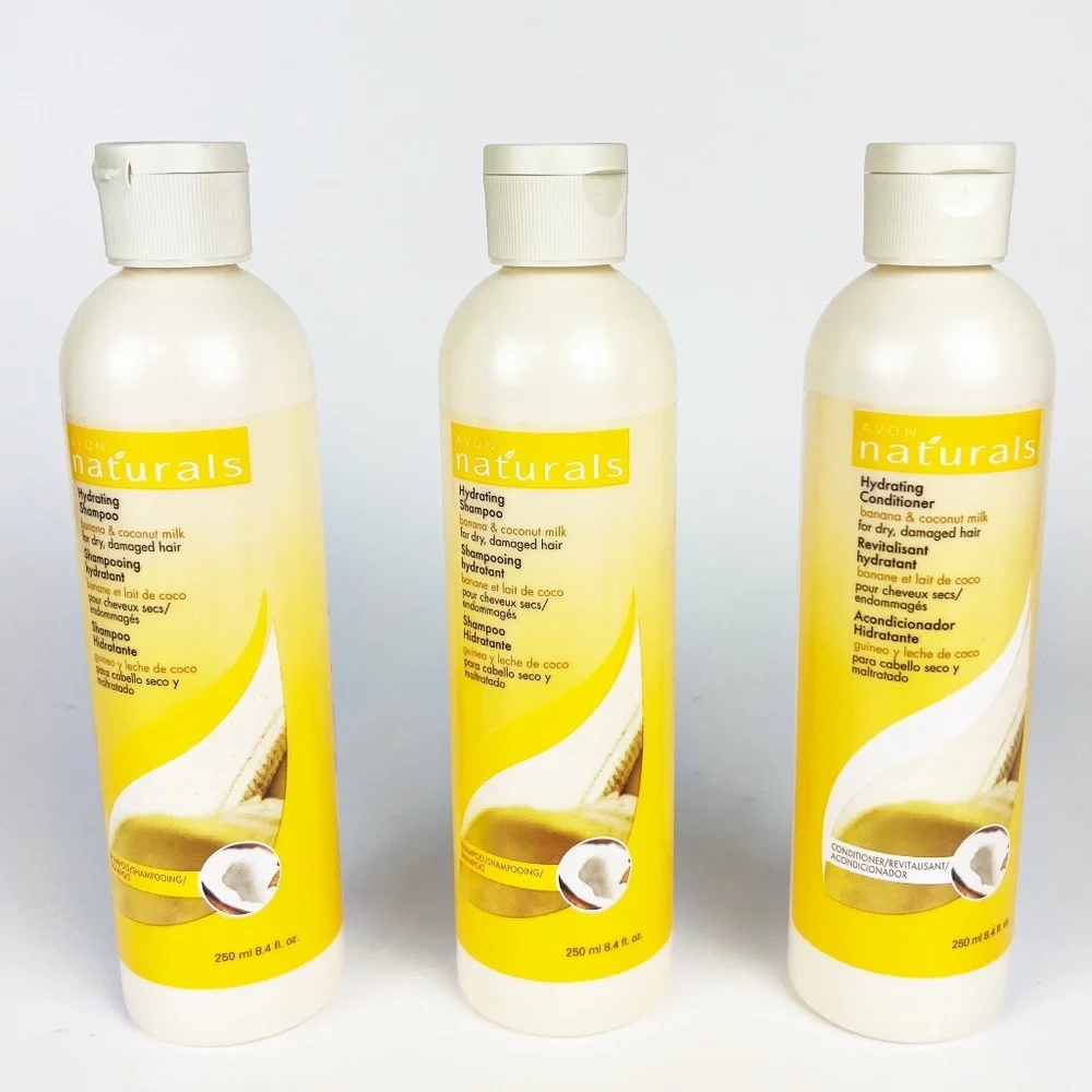 AVON NATURALS 2 Hydrating Shampoo 1 Conditioner BANANA & COCONUT MILK NEW Sealed
